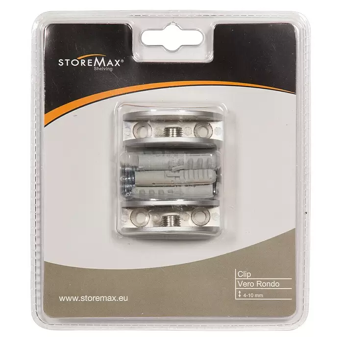 Storemax Bevestigingsclips Vero Rondo voor wandplanken - Aluminium, Wandmontage, Belastbaarheid: 10 kg - Vooraanzicht