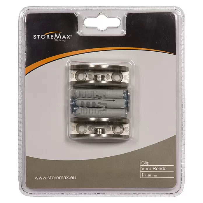 Storemax Bevestigingsclips Vero Rondo voor wandplanken - Rvs-look, Wandmontage, Belastbaarheid: 10 kg - Vooraanzicht