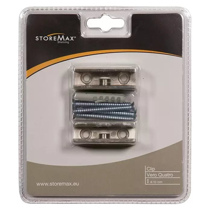 Storemax Clips VERO QUATRO voor wandplanken - Rvs-look - Vooraanzicht