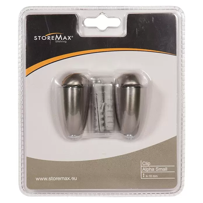 Storemax Bevestigingsclips ALPHAS voor wandplanken - Rvs-look, Wandmontage, Belastbaarheid: 10 kg - Vooraanzicht