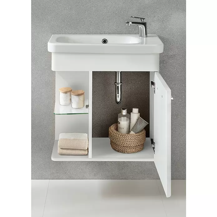 Camargue Faro Mini Waschtischunterschrank - 55 x 29,5 x 55 cm, Bewegungsmelder mit LED-Beleuchtung, Weiß - Stimmungsaufnahme