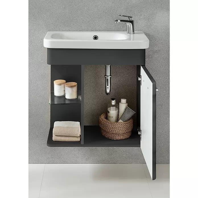 Camargue Faro Mini Waschtischunterschrank - 55 x 29,5 x 55 cm, Bewegungsmelder mit LED-Beleuchtung, Grafit - Stimmungsaufnahme
