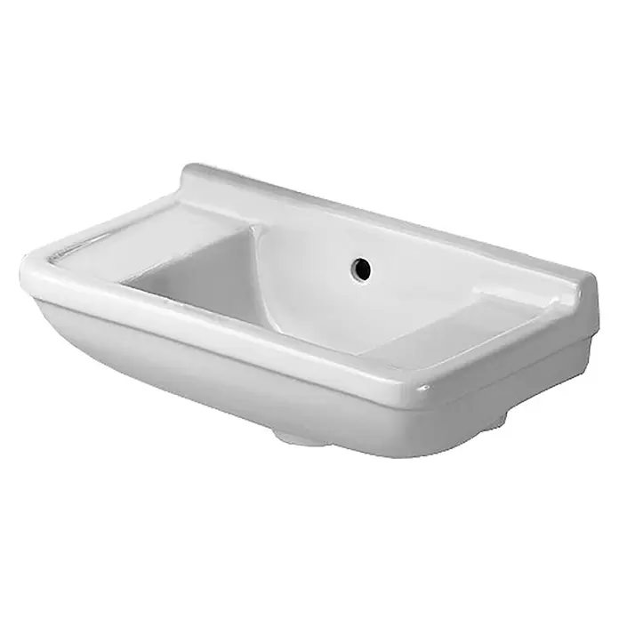 Duravit Starck 3 Waschbecken - 50 x 26 cm, Ohne Spezialglasur, Hahnloch: Ohne, Mit Überlauf, Weiß - Diagonale Ansicht