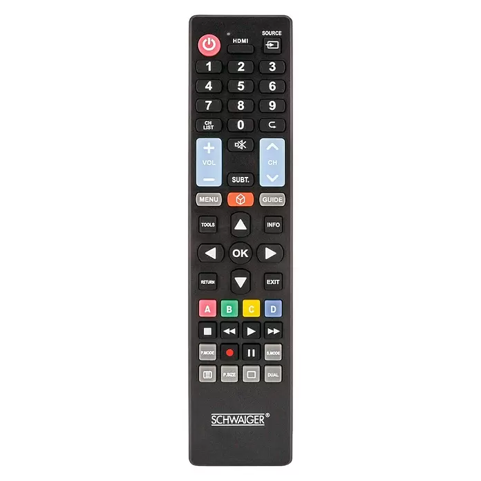 Schwaiger Fernbedienung - Schwarz, Passend für: TV-Geräte LG, Samsung, Sony, Panasonic, Philips - Draufsicht