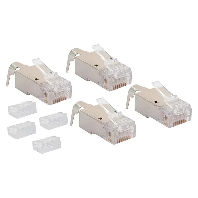 Schwaiger Netzwerk-Stecker CAT6A/CAT7 - RJ45-Buchse, Grau, 4 Stk. - Diagonale Ansicht