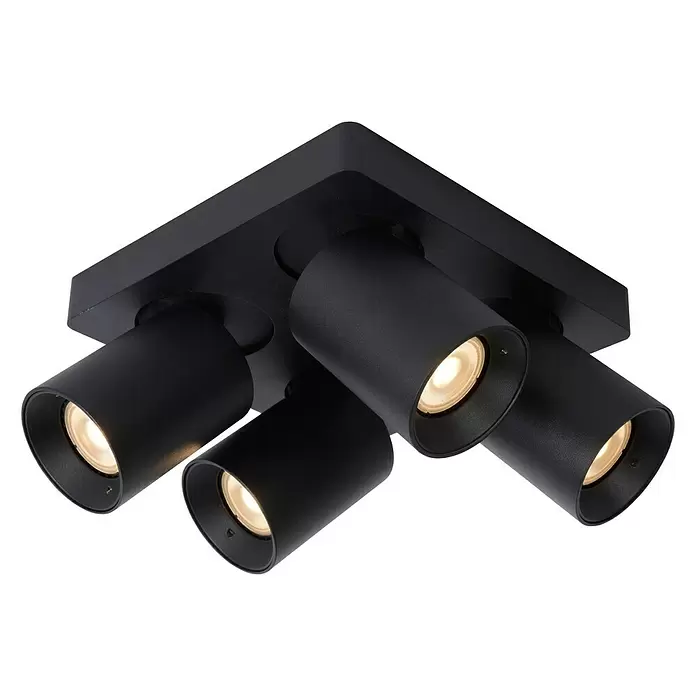 Lucide Deckenstrahler Nigel - 20 W, L x B x H: 20 x 20 x 11,5 cm, Schwarz, GU10 - Diagonale Ansicht