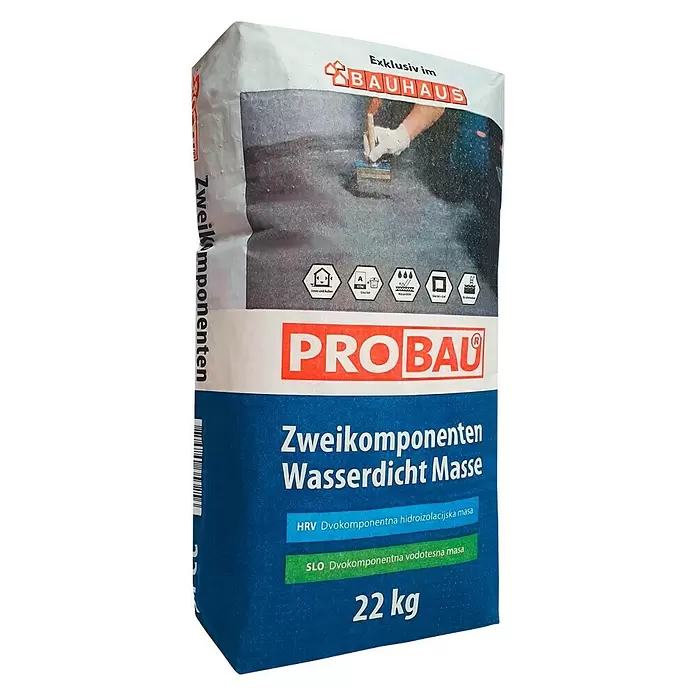 Probau Hidroizolacijska masa 22 + 6 kg - Sive boje, 22 kg - Dijagonalni pogled