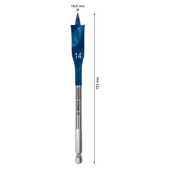 Bosch Professional Expert Broca plana SelfCut Speed - Largo: 152 mm, Diámetro: 30 mm - Dibujo técnico