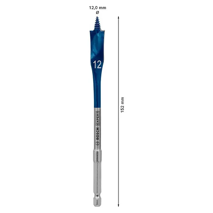 Bosch Professional Expert Broca plana SelfCut Speed - Largo: 152 mm, Diámetro: 12 mm - Dibujo técnico