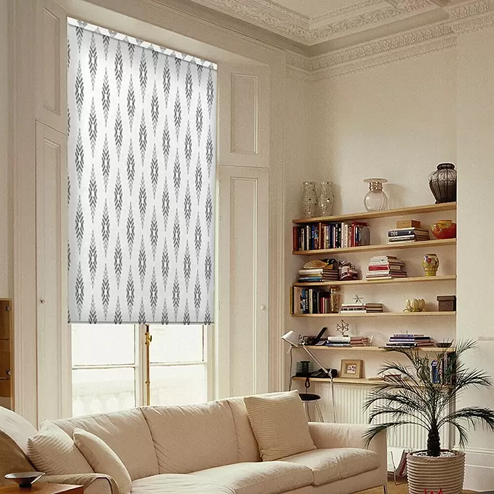 Estor enrollable Ikat - An x Al: 135 x 190 cm, Blanco/gris - Foto ambiente