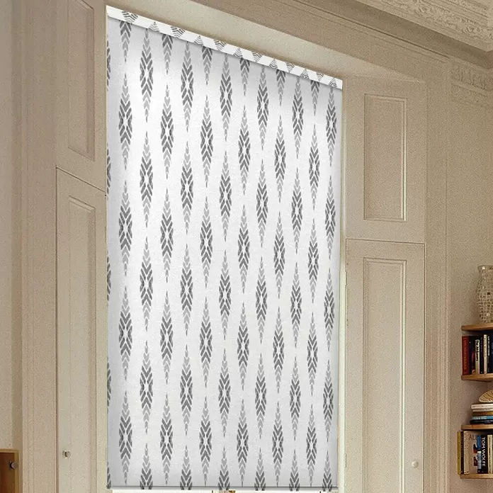 Estor enrollable Ikat - An x Al: 135 x 190 cm, Blanco/gris - Foto ambiente