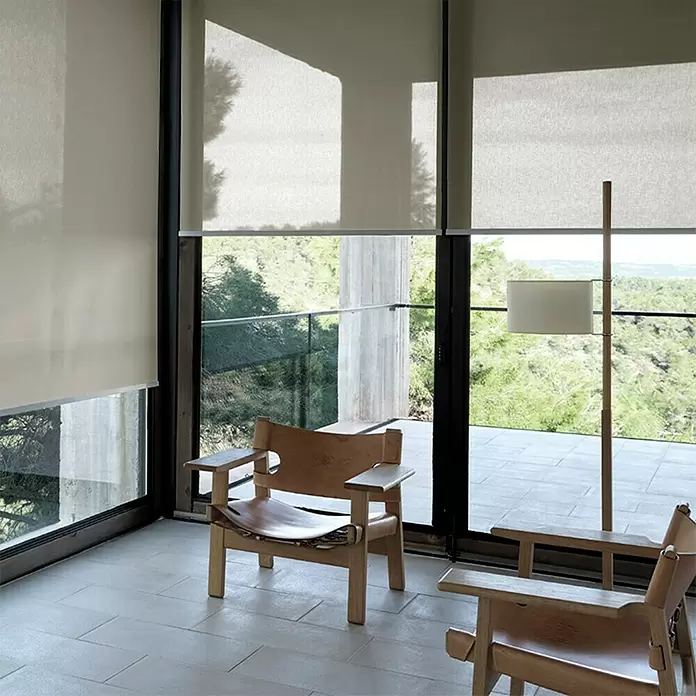 Estor enrollable screen 10% - An x Al: 150 x 250 cm, Perla lino - Foto ambiente