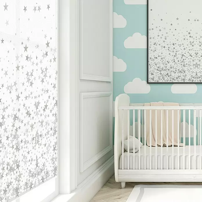 Estor enrollable Estrellas - An x Al: 90 x 190 cm, Blanco - Foto ambiente