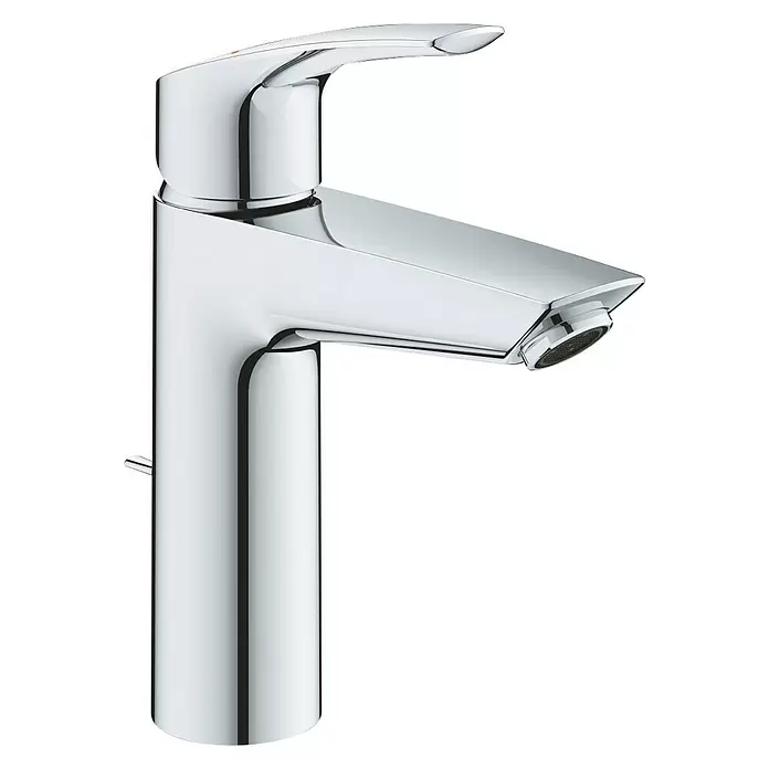 Grohe Eurosmart Waschtischarmatur - Chrom, Zugstange an der Rückseite der Armatur, Höhe: 195 mm - Diagonale Ansicht