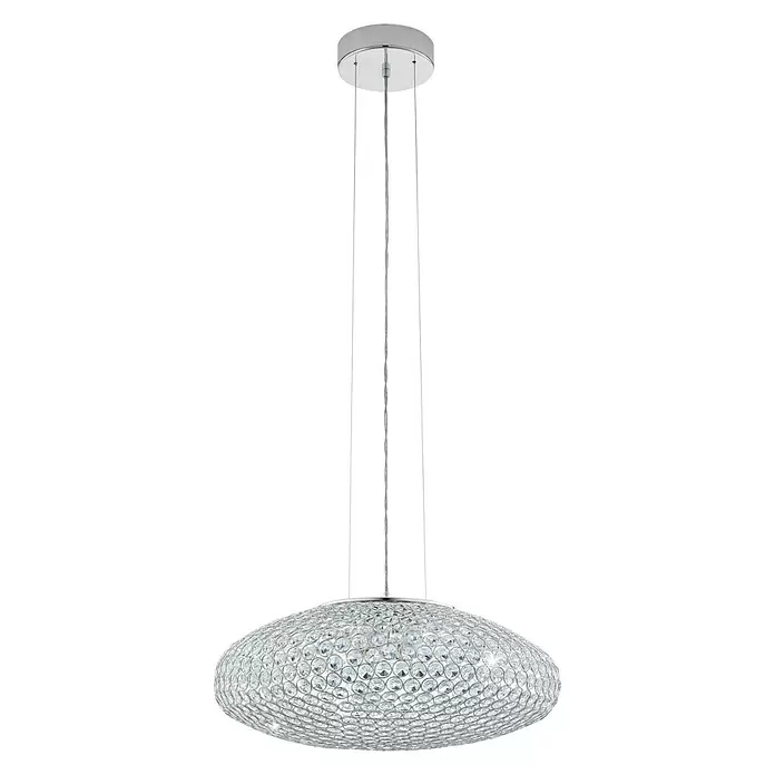 Eglo Pendelleuchte rund CLEMENTE - 60 W, Ø x H: 540 mm x 110 cm, Chrom, E27 - Diagonale Ansicht