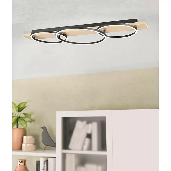 Eglo LED-Deckenleuchte BOYAL - 36 W, L x B x H: 101 x 40 x 95 cm, Schwarz/Braun - Stimmungsaufnahme