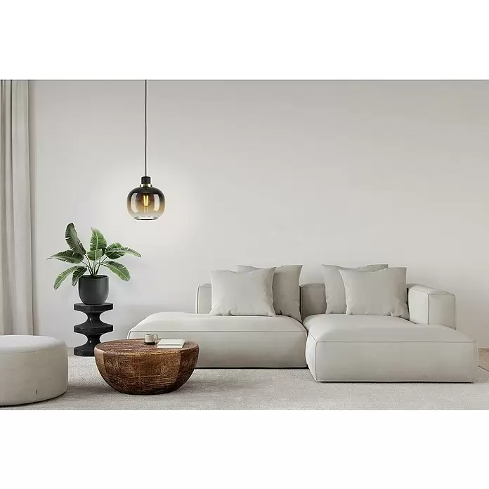 Eglo Pendelleuchte rund OILELLA - 40 W, Ø x H: 190 mm x 110 cm, Schwarz/Braun, Schwarz/Messing, E27 - Stimmungsaufnahme