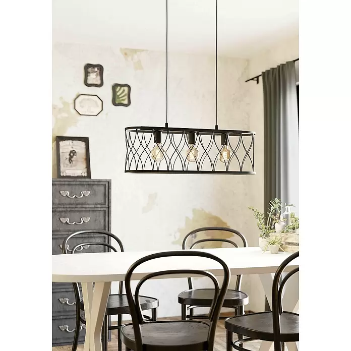 Eglo Pendelleuchte GILTSPUR - 40 W, L x B x H: 77 x 18 x 110 cm, Schwarz, E27 - Stimmungsaufnahme
