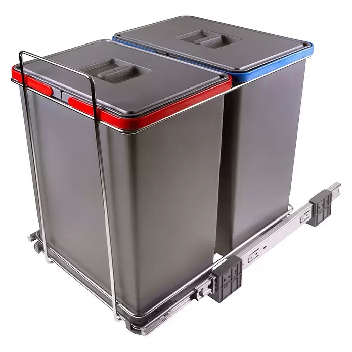 Sistema de separación de residuos Ecofil 24 + 24 L mod.40 - Gris, Plástico - Vista angular