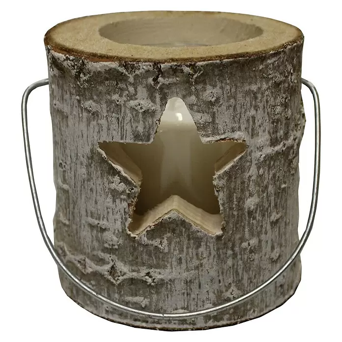Windlicht Holz - Ø x H: 12 x 12 cm, Holz, Stern - Vorderansicht