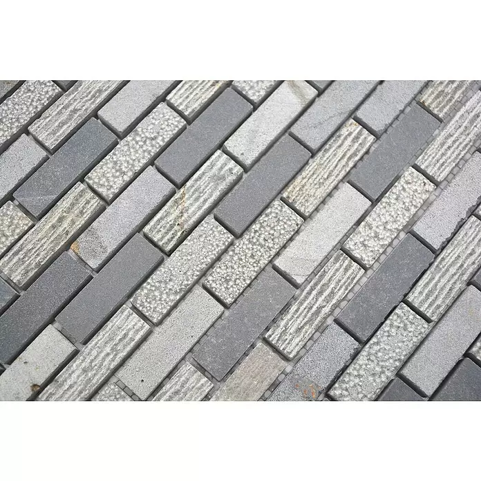 Mozaïektegel brick Snijwerk Mix XNC B49 - 30,5 x 30,5 cm, Grijs, Mat - Close-up