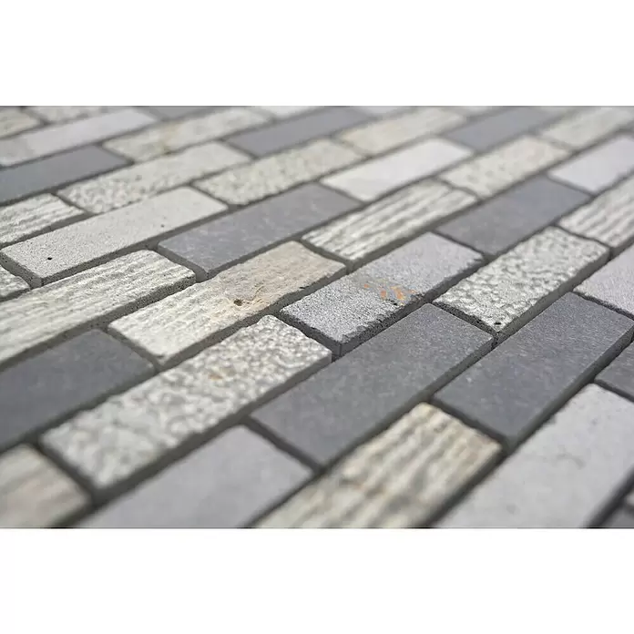 Mozaïektegel brick Snijwerk Mix XNC B49 - 30,5 x 30,5 cm, Grijs, Mat - Close-up