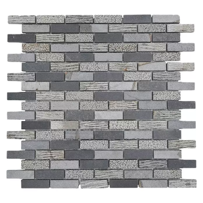 Mozaïektegel brick Snijwerk Mix XNC B49 - 30,5 x 30,5 cm, Grijs, Mat - Vooraanzicht